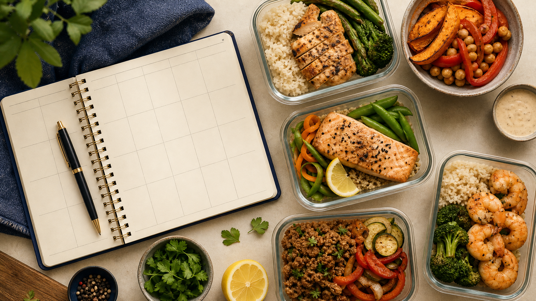 Weekly meal planner with prepped meals - meal planning for beginners guide
